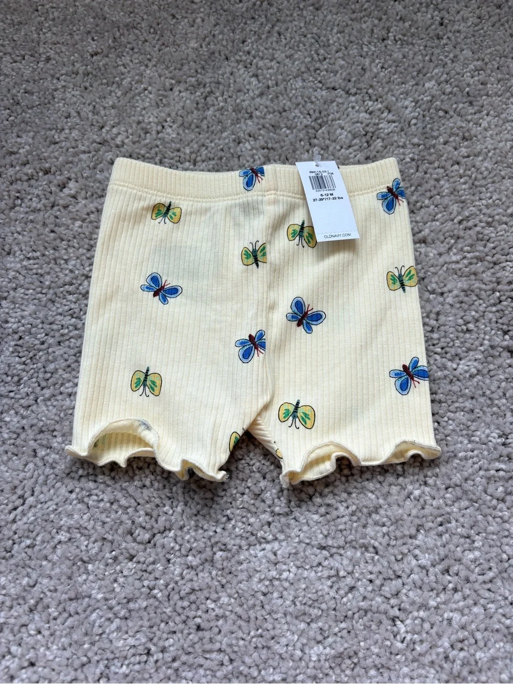 Old Navy Yellow Ribbed Baby Shorts with Blue & Yellow Butterflies
